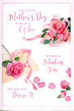 This Mother's Day card presents a tender floral tableau, as if someone has arranged their favourite pink roses on a page to preserve a moment of love. Full, rounded blooms in shades of blush and mid-pink sit in relaxed clusters, their petals unfurling with a soft, velvety look that could easily belong to a bouquet fresh from a Waterloo florist's cooler. Tiny variations in tone and shading give each rose personality, from the palest outer petals to the slightly deeper centres, suggesting the gentle fragrance you might notice while walking past flower stalls near Waterloo Station or along Lower Marsh. Scattered around the main clusters are loose petals, lying at different angles and distances, like a trail of memories or the remnants of a bouquet set down after a long, happy day. A slender, pastel ribbon loops gracefully through the arrangement, its satin-like surface catching light in subtle highlights, hinting at the careful finishing flourish that transforms flowers into a gift. In the midst of the florals, hand-lettered script carries a heartfelt Mother's Day message, each letter drawn in elegant, sweeping strokes that mirror the curves of the petals and ribbon. The background is clean and softly illuminated, without harsh shadows, giving the impression of gentle daylight filtering through a nearby window overlooking Waterloo's busy streets. The mood is calm, intimate, and affectionate, like a quiet pause shared over tea and stories. This is a card that feels made to sit beside a vase of real roses on the kitchen table, reinforcing the message of appreciation and love in every carefully illustrated detail.